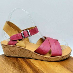 Kork Ease Myrna 2.0 Sunset Red Leather Comfort Cork Wedge Sandal Womens 7 K18024